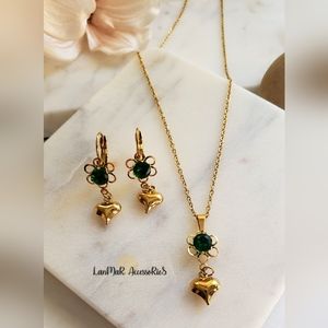 Green Crystal Heart Necklace SET by LanMar